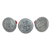 Nordic Ware front view of three cookie stamps showing festive designs and durable build