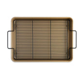 nordicware front view showing high-sided pan and rack for even baking
