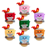 Nordkawa front view of crochet dumpster fire plush showing playful design and comfort