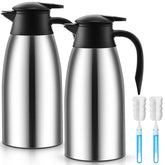 Norme front view of 68 oz thermal carafe showing sleek stainless steel finish and capacity benefit