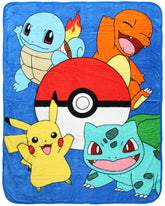 Northwest Pokémon throw front view showing Pikachu Charmander Bulbasaur Squirtle vivid print for display
