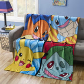 Northwest front view of Pokemon throw blanket showing characters and vibrant colors for fun