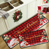 Noulmea front view of red buffalo plaid mats showing festive design and fit