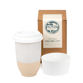 NOVA CERAMICS front view of Dune travel mug showing elegant shape and portability benefit