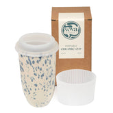 NOVA CERAMICS front view of Orchid travel mug showing design and benefit of style