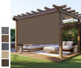 NOVINO front view of rolled patio blind showing clean profile and benefit of sun protection