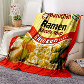 NQRSBUI front view ramen blanket showing full noodle and broth design for playful decor