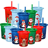 Nuanchu front view of 12-pack Christmas cups showing festive designs and convenience