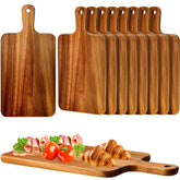 Nuenen front view of ten acacia boards showing uniform finish and handle benefit