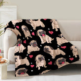 NuKuNsKf front view of pug blanket showing full print and cozy design