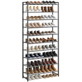 Nunsino front view of 10-tier shoe rack showing organized shoes and space savings