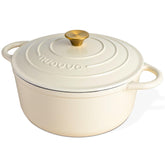 nuovva cream Dutch oven front view showing sleek finish and durable build
