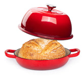 nuovva front view red Dutch oven showcasing elegant design and durable build