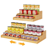 NuoyuanShen front view of bamboo can rack showing neat canned storage and tidy pantry benefit
