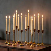 NUPTIO front view of 15-piece gold candlestick set showing elegant styling benefits