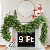 NUTIKAS front view showing full 9ft prelit cedar garland for easy sizing