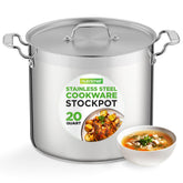 NutriChef front view of 20 quart stockpot showing full capacity and polished finish
