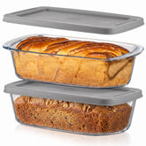 NutriChef front view of glass loaf pans showing clear durable construction and baking versatility