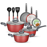 NutriChef red set front packaging showing all pieces and cohesive design benefits