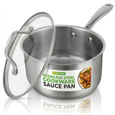 NutriChef saucepan front view showing polished exterior and lid for stylish cooking