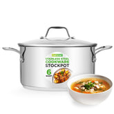 NutriChef stockpot front view showing polished exterior and capacity benefit