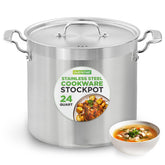 NutriChef stock pot front view showing polished exterior and lid, durable appearance