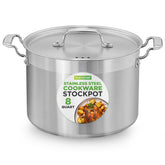 NutriChef stockpot front view showing full pot and polished exterior, durable cooking solution