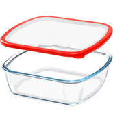 NUTRIUPS front view of square glass dish shows sturdy bakeware and easy serving