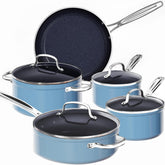 Nuwave front view of 9pc set showing cookware and lids for full kitchen versatility