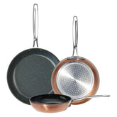 Nuwave front packaging showing cozy blue set and pan sizes for an easy start