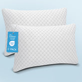 OAISZ front view of queen pillow set showing packaging and benefits