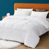 Oaken-Cat queen comforter front view showing clean white cotton and plush loft benefit