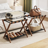 oakvivo walnut luggage rack front view showing elegant bamboo and stability