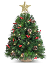 OasisCraft front view of full pre-lit tabletop tree showing festive look and ready display