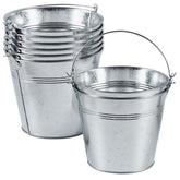 OBTANIM front view of eight matching buckets showing rustic set and uses