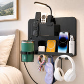 ODCPN front view of floating bedside shelf showcasing sleek metal storage and space saving