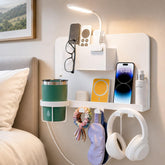 ODCPN front view of metal bedside shelf showing organized essentials and sturdy storage