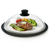 OEC front view of the glass microwave cover showing clear splash protection