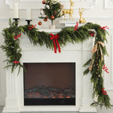 OEXLUFORD front view of full 9ft garland showing lush realistic look and instant holiday curb appeal