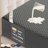 OhGeni front view showing fitted protector on King bed for full coverage