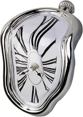 OHmaker melting clock front view showing silver face and Arabic numerals for artistic display