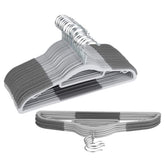 OIKA front view of 30-pack gray hangers showing neat uniform storage benefit