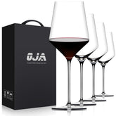 OJA front view of four crystal wine glasses showing elegant clarity and presentation