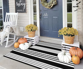 OJIA front view rug on porch showing durable striped style and curb appeal