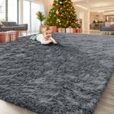 OLANLY front view of 8x10 grey shag rug showing cozy aesthetic and coverage