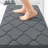 OLANLY front view dark grey mat showing Moroccan pattern and plush comfort