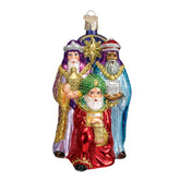 Old World Christmas front view of Three Wise Men ornament showing vibrant robes and sparkle, adds festive tradition