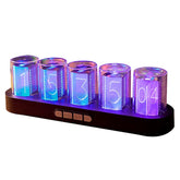OLIKIUS front view imitation nixie clock showing colorful display and retro styling for eye-catching decor