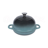OLLakok front view of cyan Dutch oven showing shape and enamel finish benefit durable baking