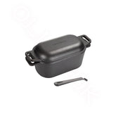 OLLAKOK Dutch oven front view showing compact oval shape and lid, durable cooking